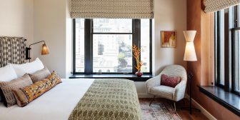 Downtown Los Angeles Proper guestroom with view of city
