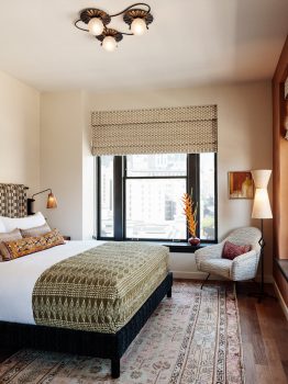Downtown Los Angeles Proper guestroom with view of city