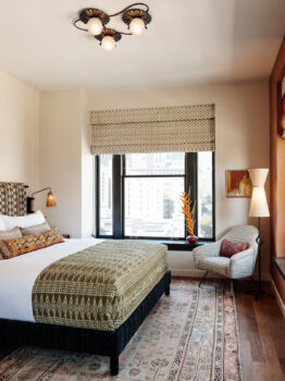 Downtown Los Angeles Proper guestroom with view of city