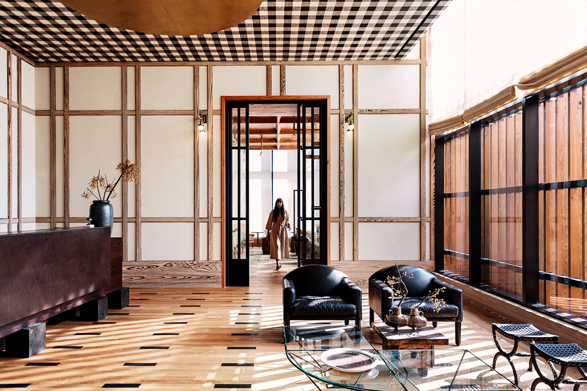 girl walking through entrance into reception and lobby
