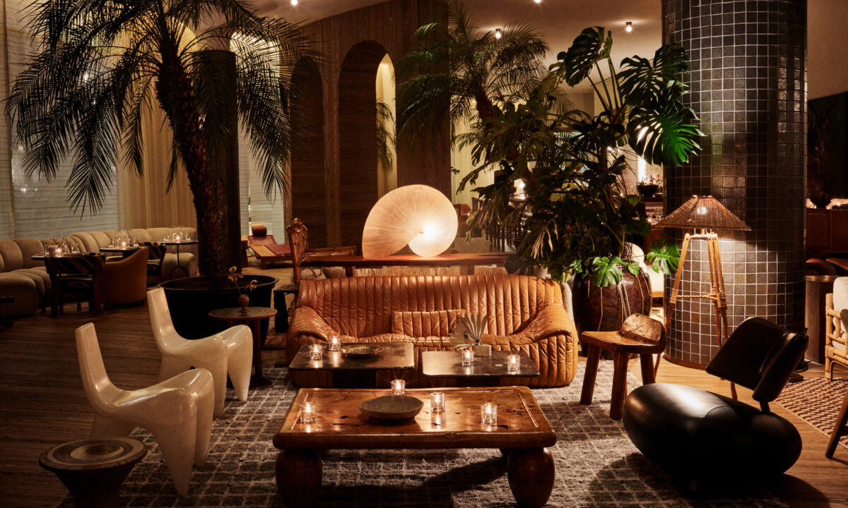 Cozy lounge with warm lighting