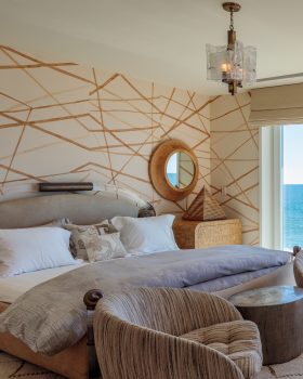 Ocean front bedroom with kelly wearstler custom decor