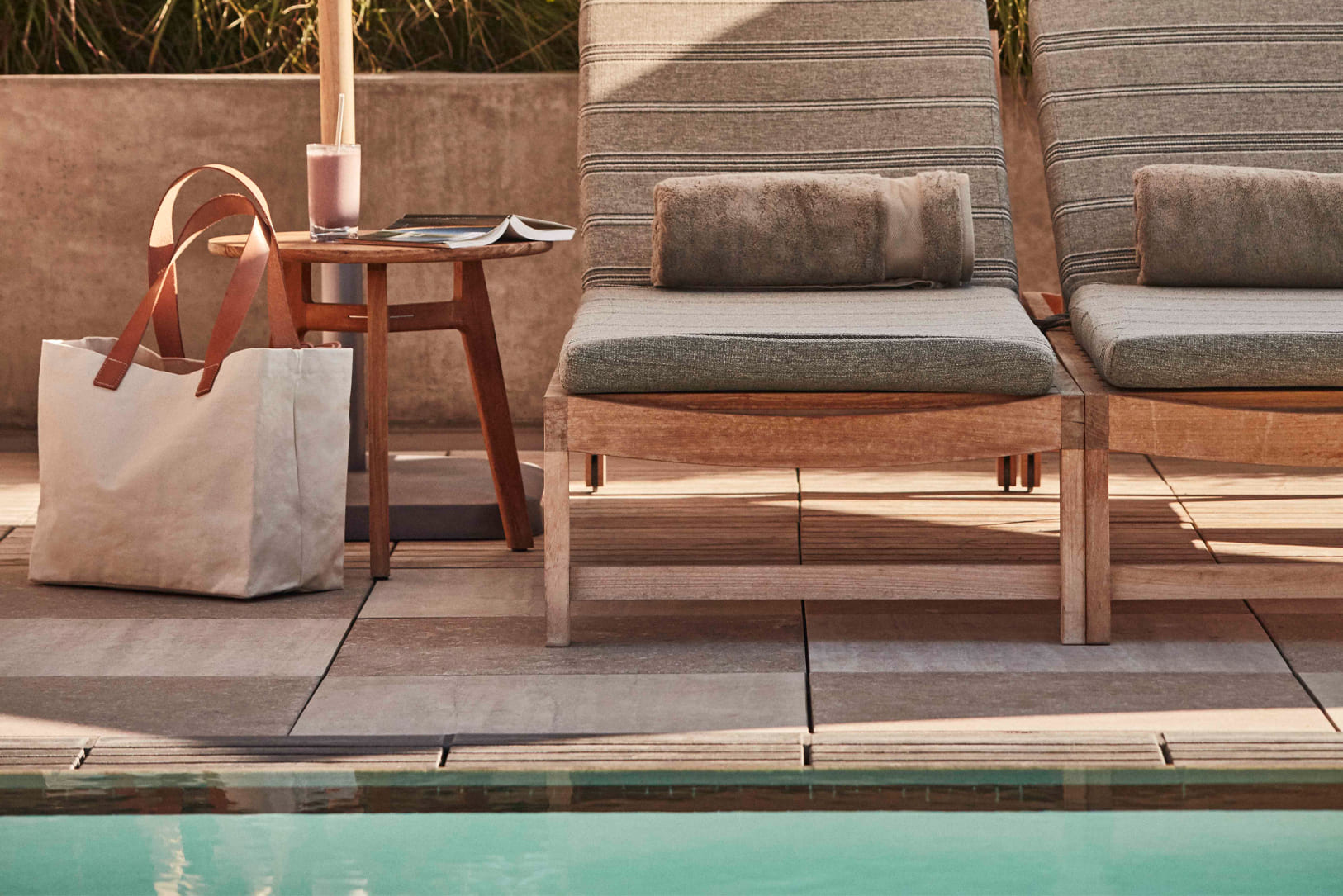lounge chairs and rooftop pool