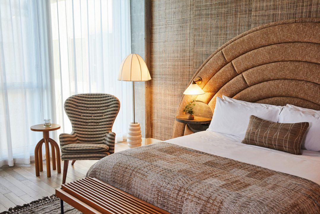 Close Up of Santa Monica Proper Suite King Bed and Chair