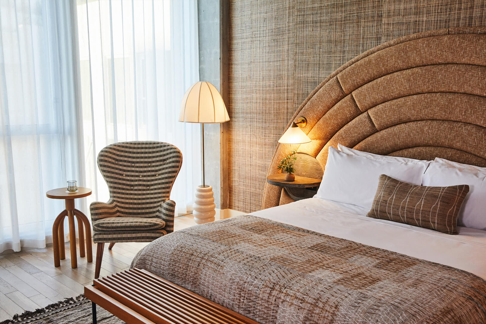 Close Up of Santa Monica Proper Suite King Bed and Chair
