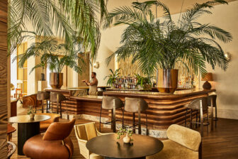 Bar lounge with palm decor