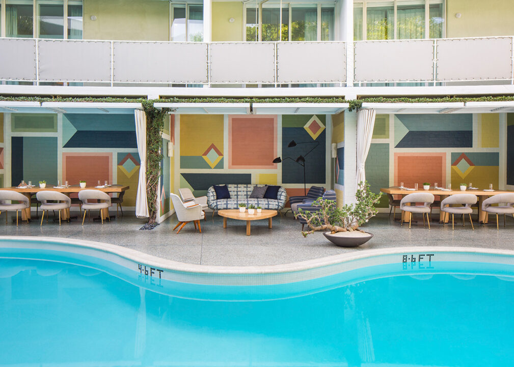 Seating area around the pool