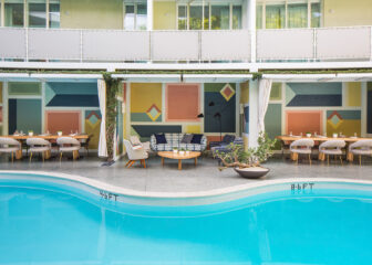 Seating area around the pool