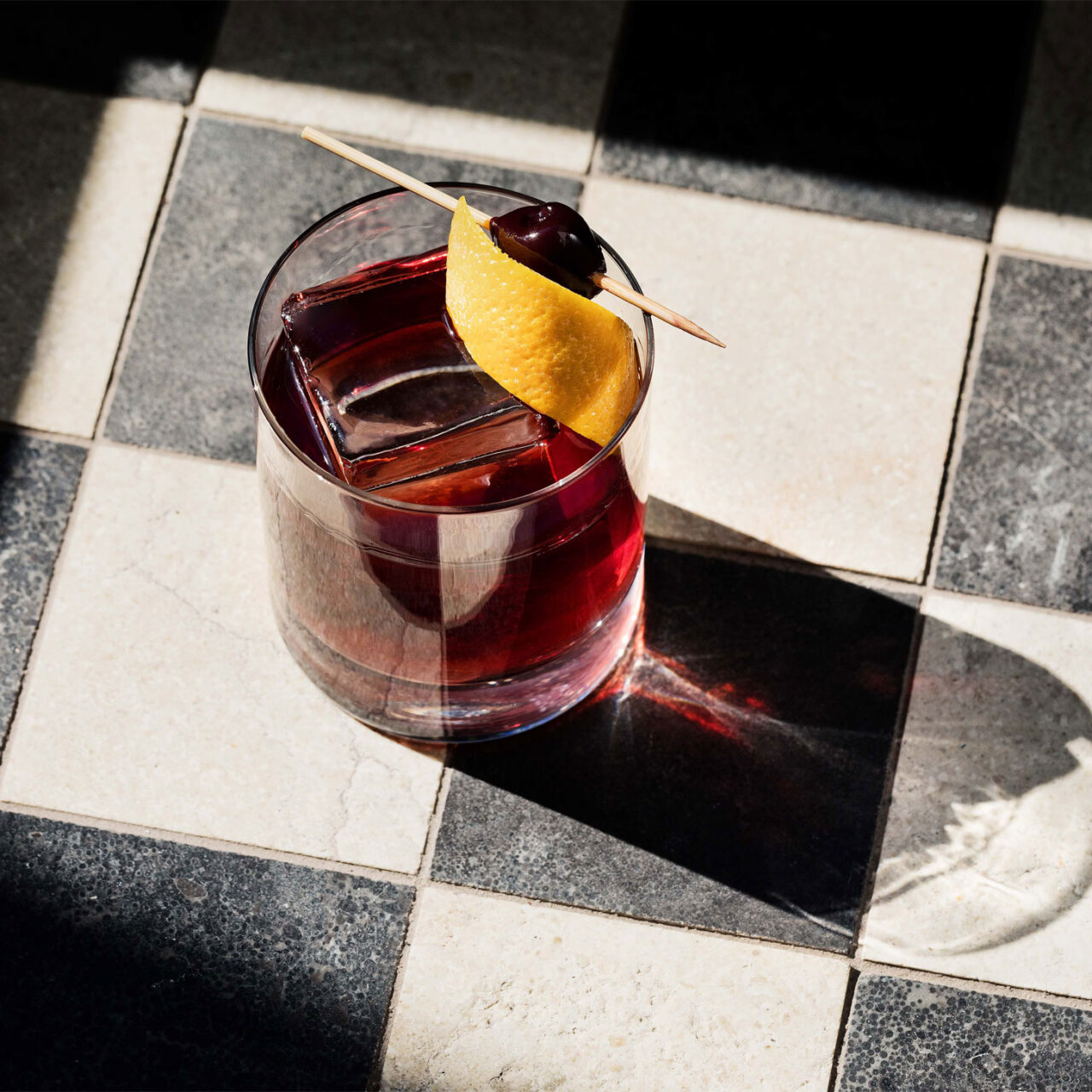 Cabrillo Cocktail on black and white checkered table