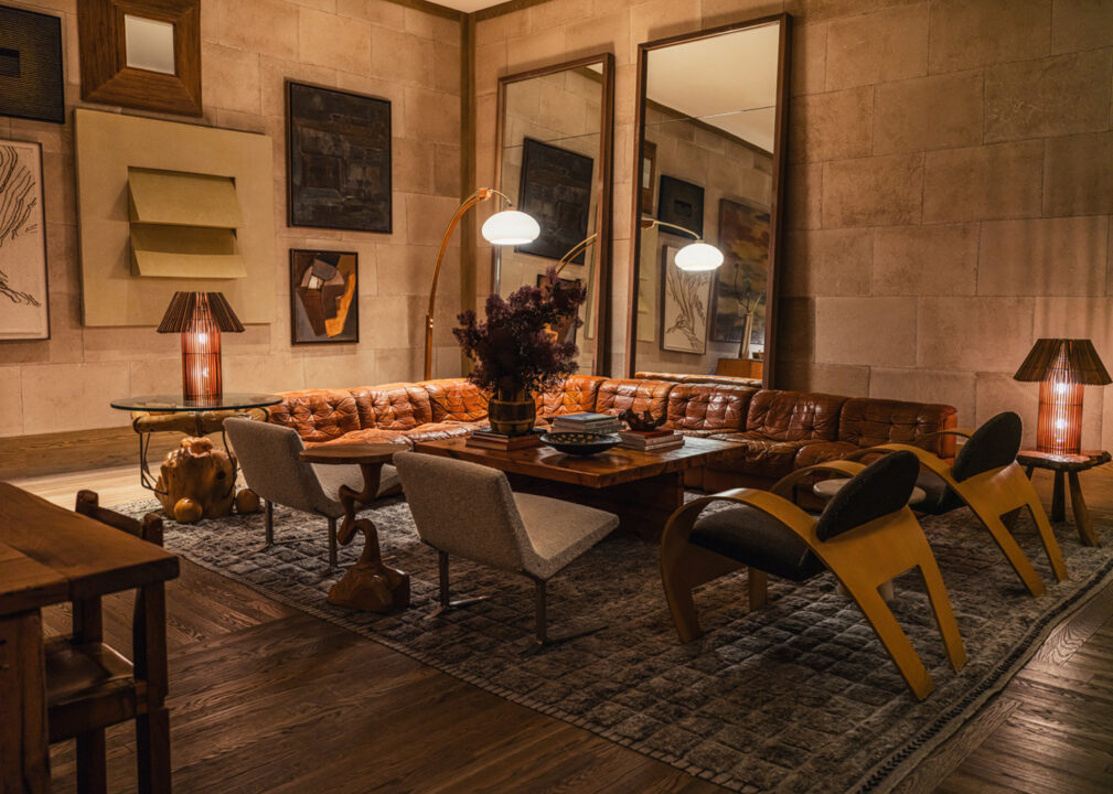 Stylish lounge seating area with warm lighting and modern design details