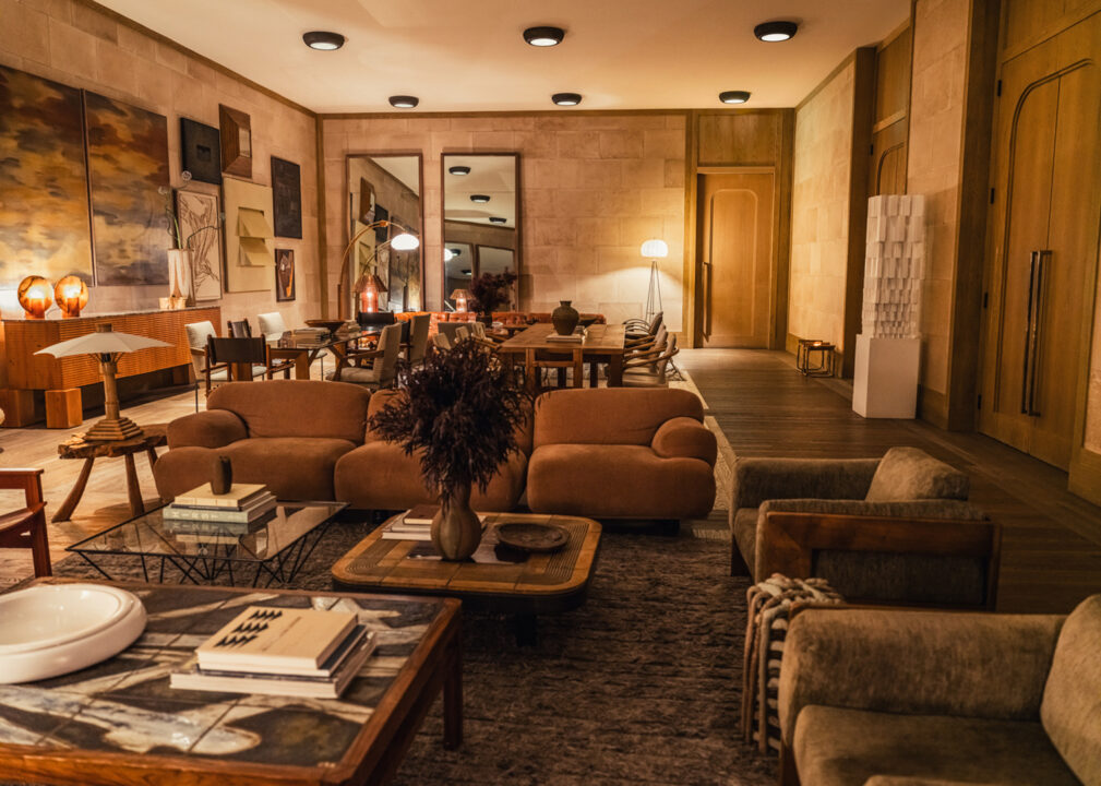 Sophisticated private lounge with warm lighting and modern furnishings