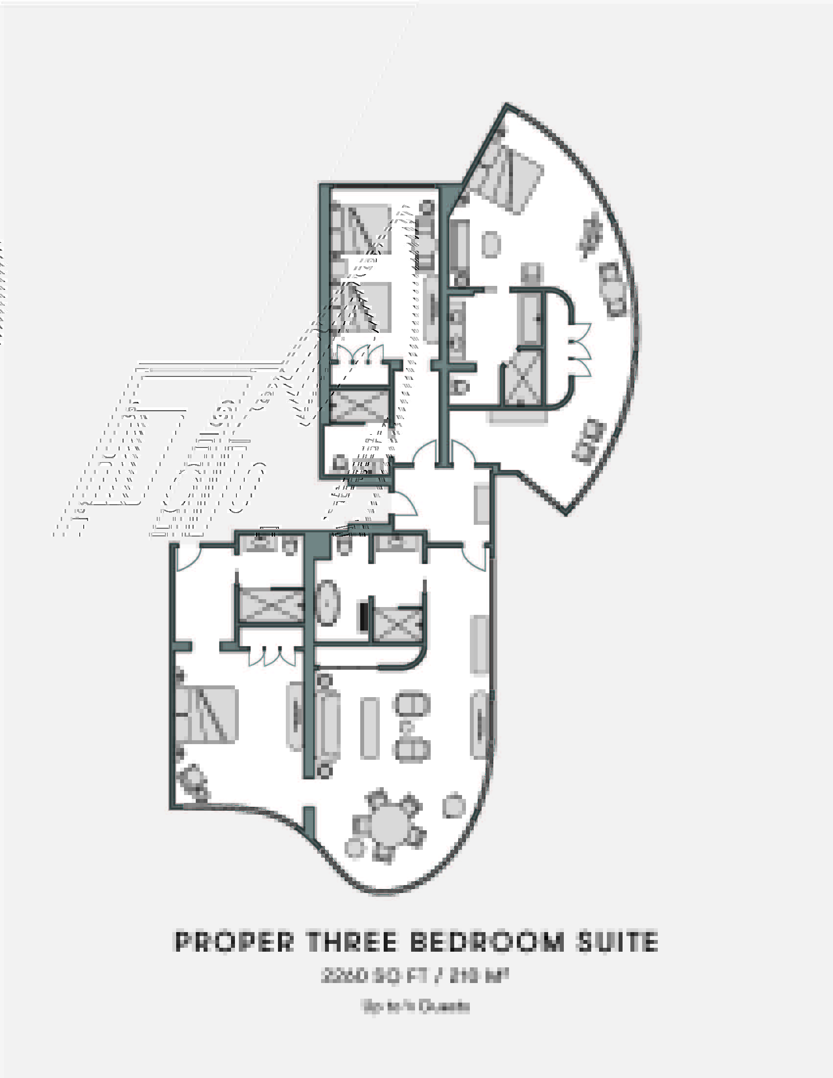 Proper Three Bedroom suite floor plan