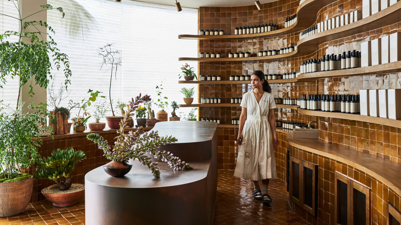 Surya Spa retail space with staff among skincare products and plants