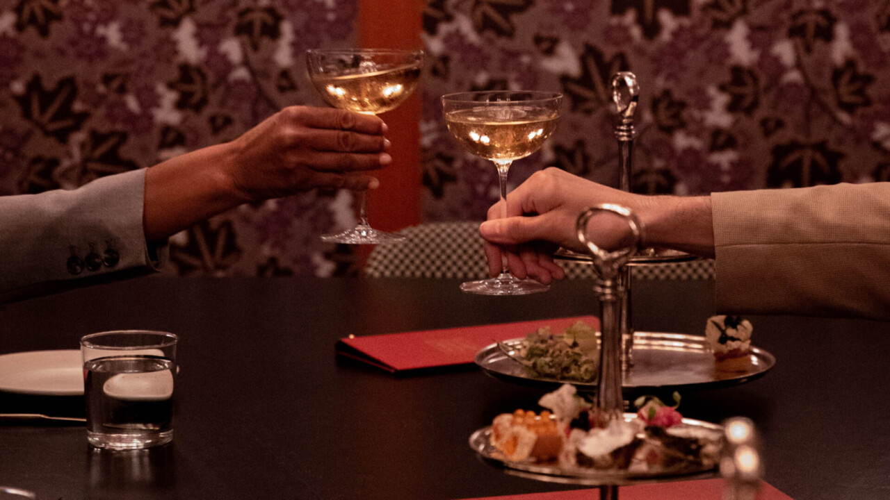 Wine and dessert cheersing