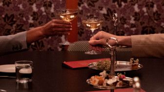 Wine and dessert cheersing