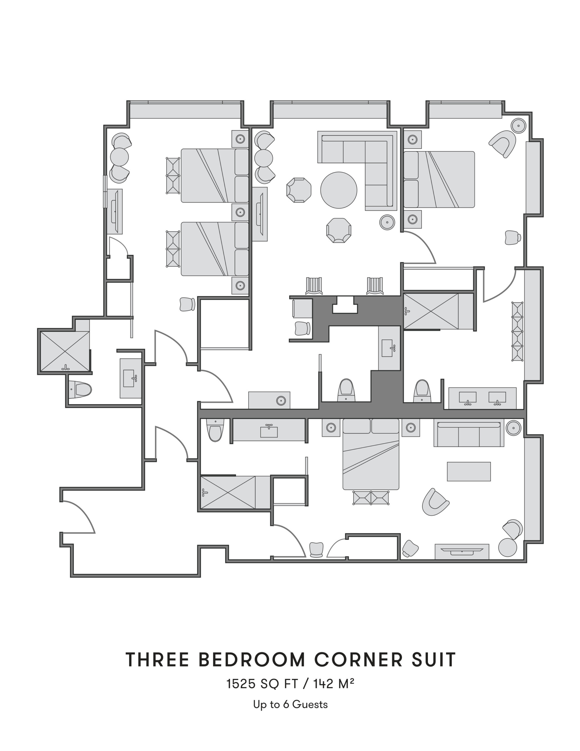three bedroom corner suit map