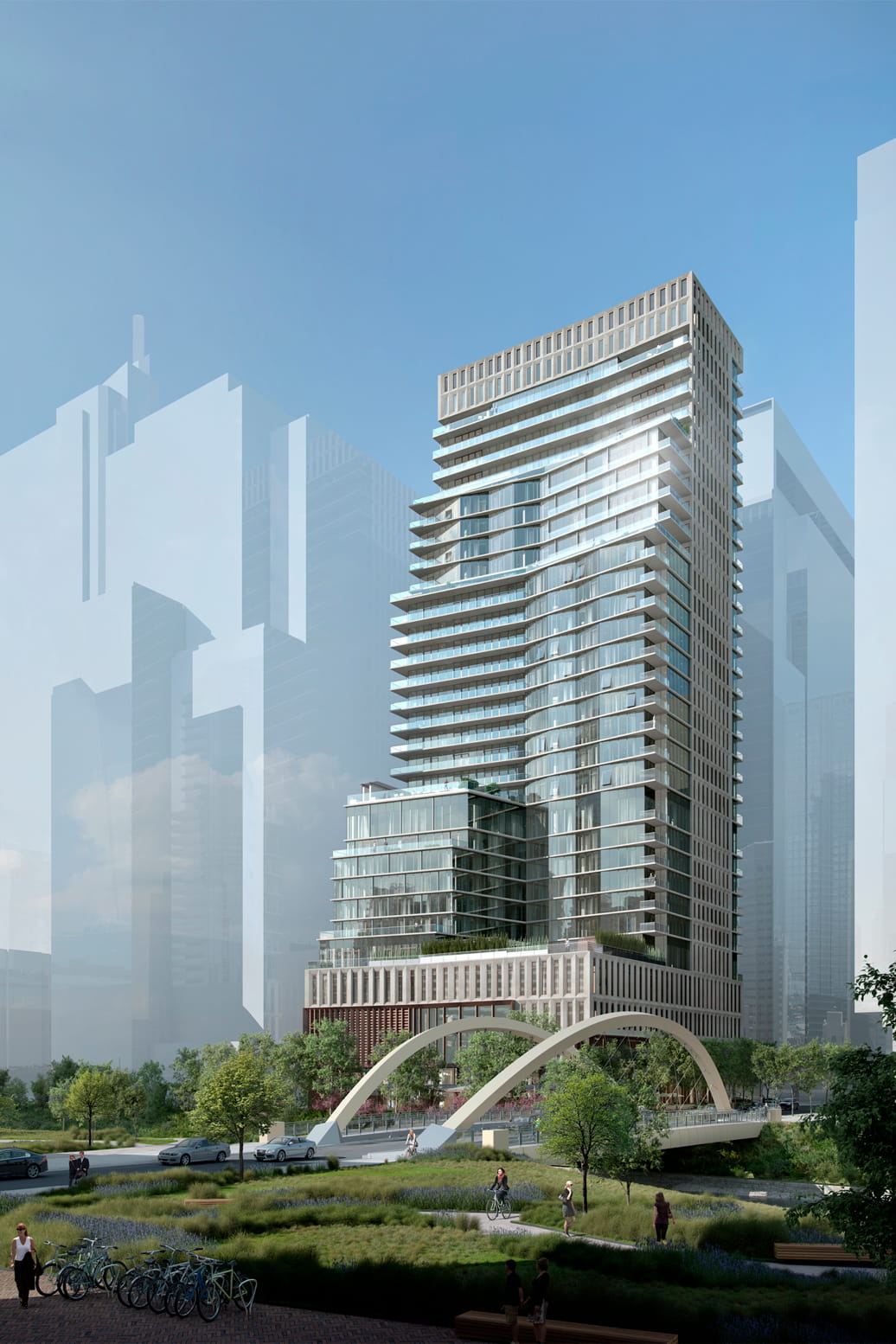 Exterior Rendering of Austin Proper Hotel Residences with 2nd Street Bridge