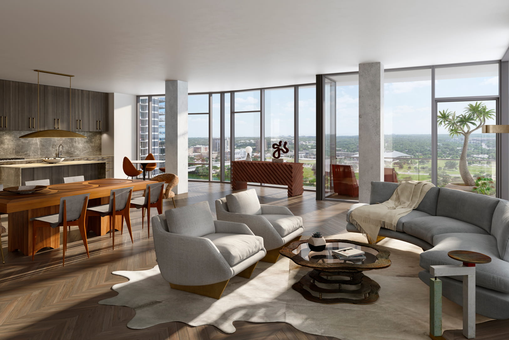 Austin Proper Residence with gourmet kitchen, living room, with outdoor terrace
