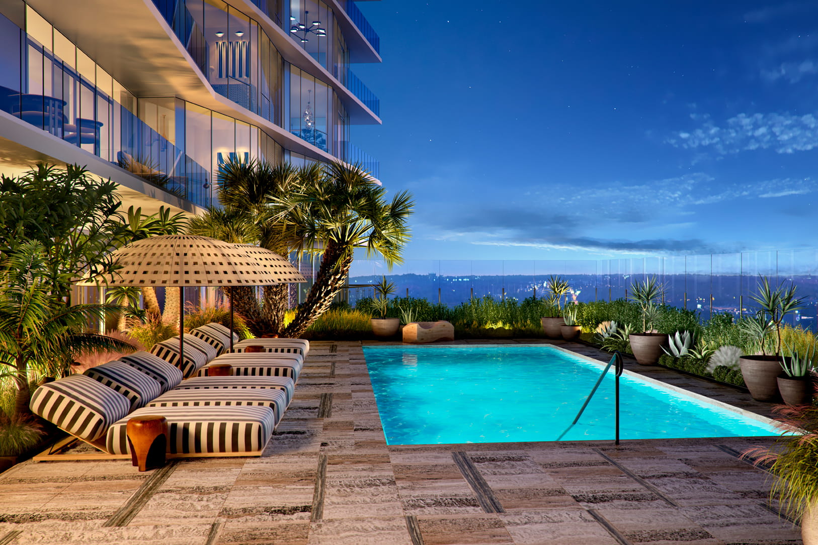Austin Proper Residences private pool taken at night