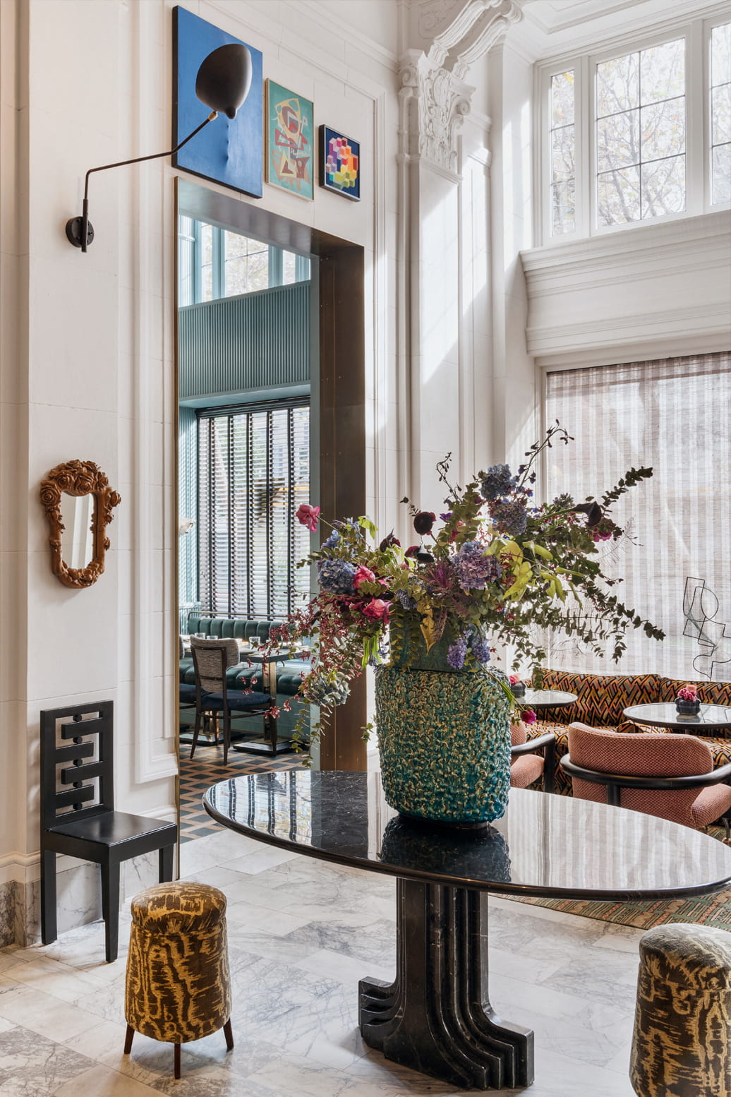 san francisco proper lobby foyer near elevator with giant floral arrangement