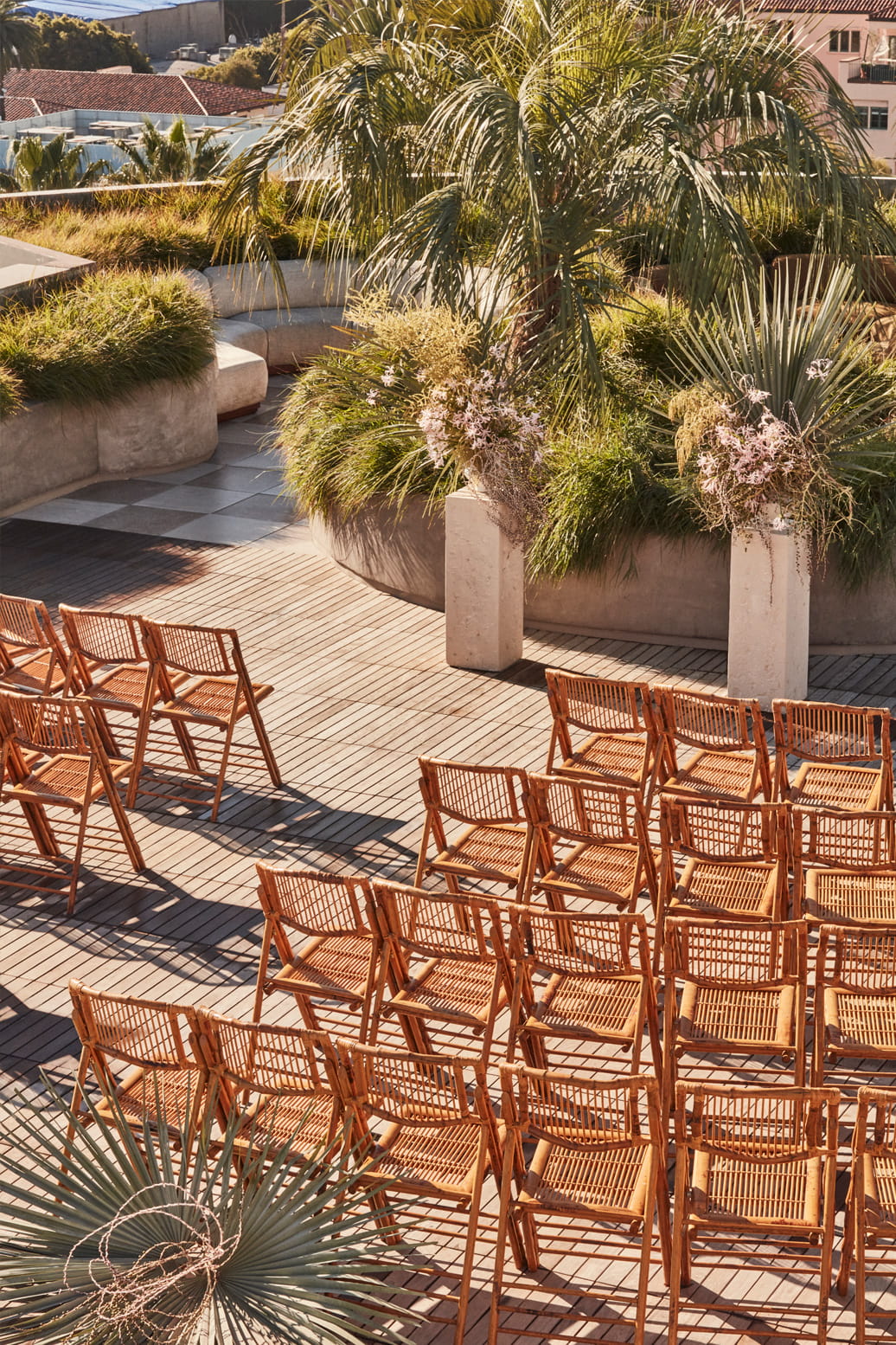 Santa Monica Proper Pool Deck Wedding Ceremony set up