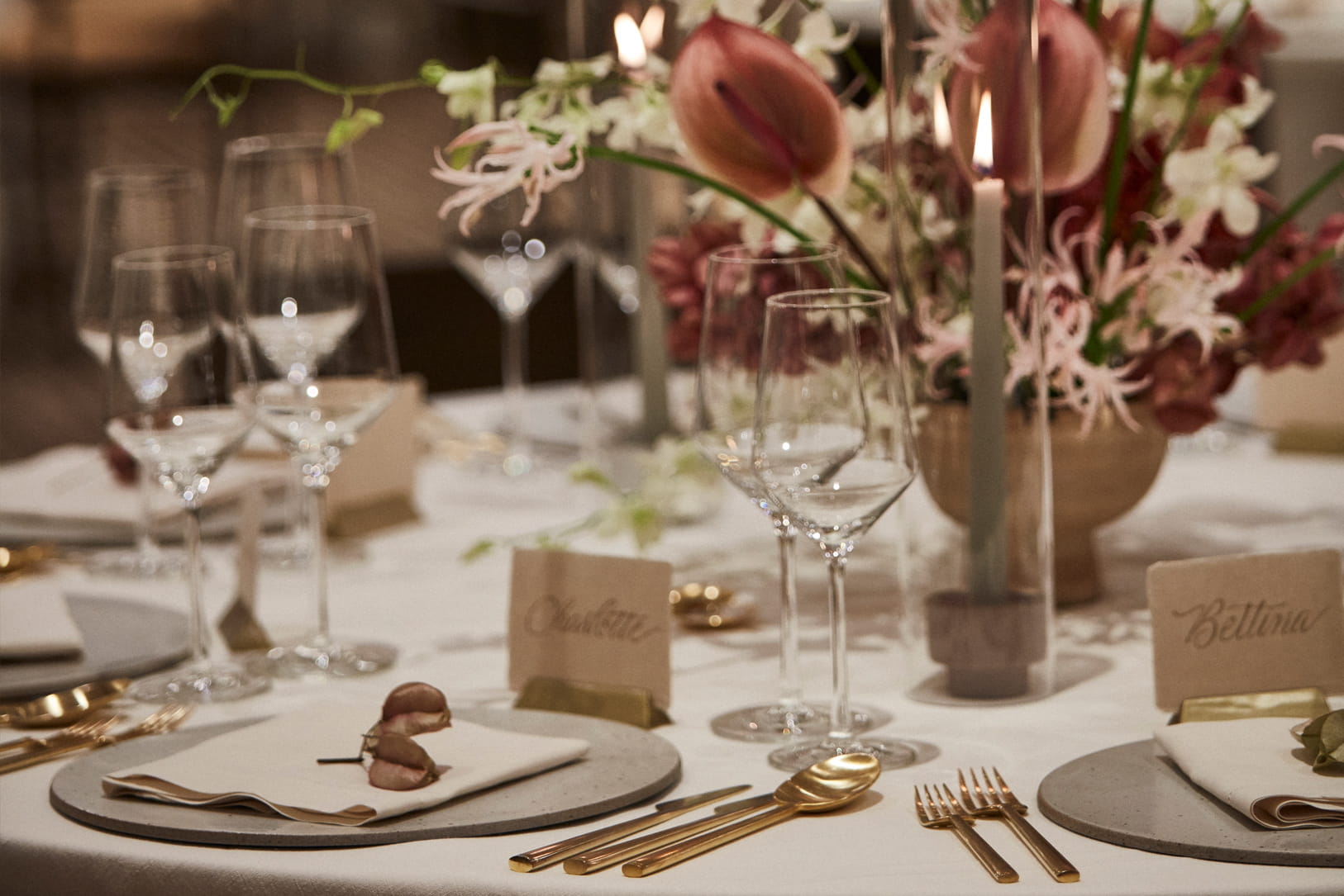 close up of table setting for wedding reception